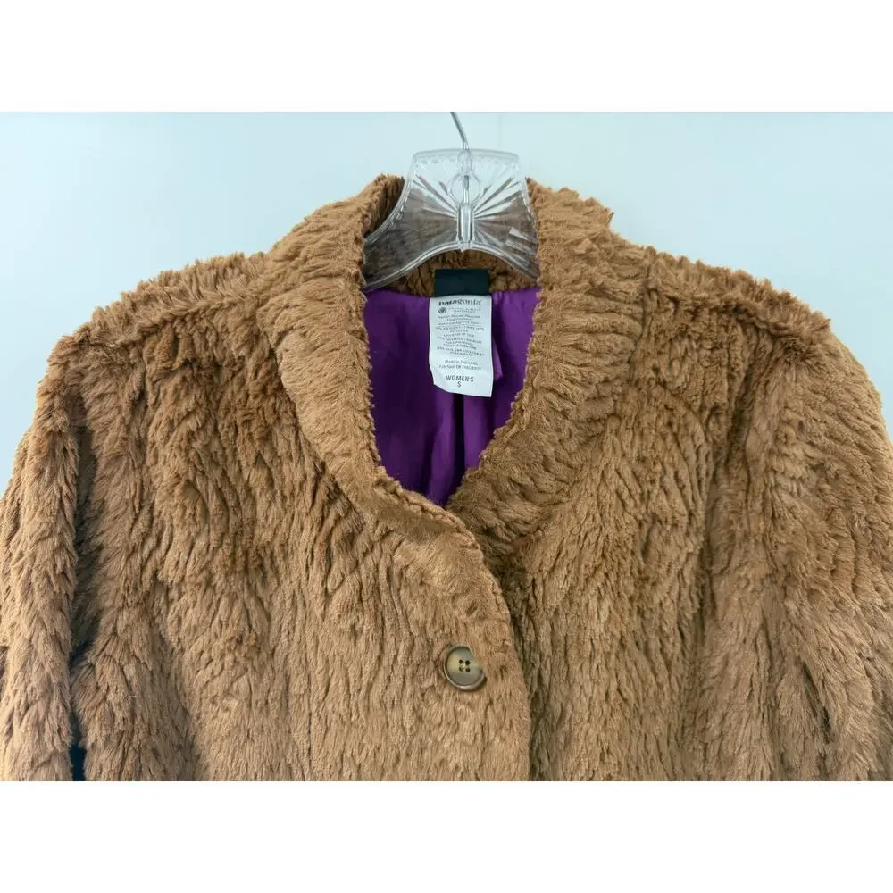 Patagonia Women's Brown Faux Fur Jacket High Pile Fleece Button Front Modern S